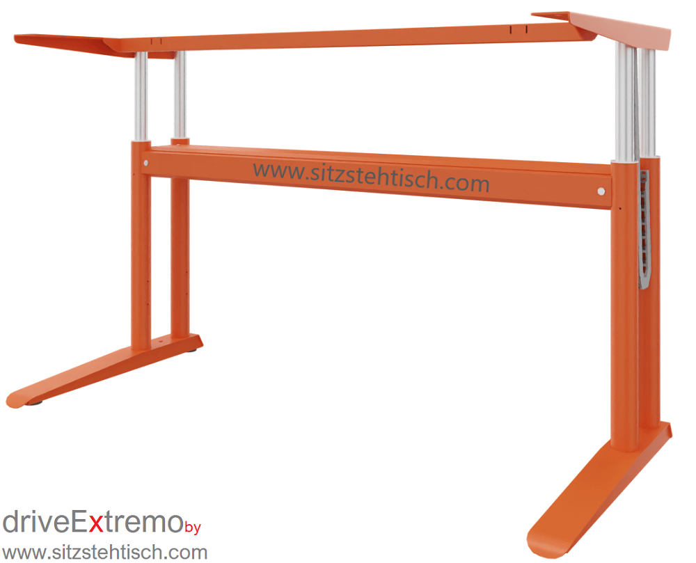 Schreibtischgestell driveExtremo in Orange elektrisch höhenverstellbar – Tragkraft 120 – 300 Kg – Hubgeschwindigkeit 60 mm/s